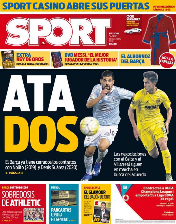 Cover of the newspaper sport, Saturday 16 January 2016