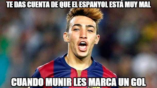 Munir The haddadi and the fans of the rcd espanyol carry  the best memes of the party of the fc barcelona of eighth of glass of the king