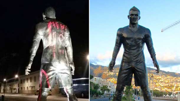 Vandalism in favour of messi in madeira with the statue of Christian
