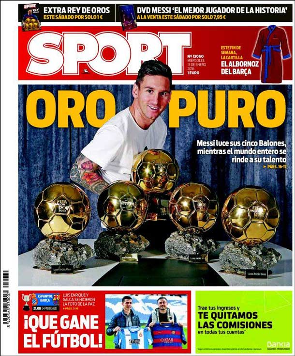 Cover of the newspaper sport, Wednesday 13 January 2016
