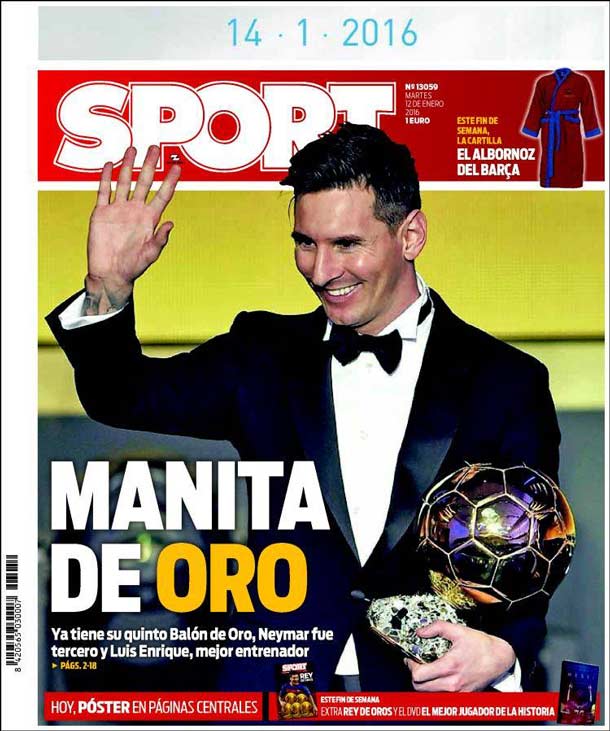 Cover of the newspaper sport, Tuesday 12 January 2016
