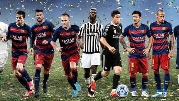 Alves, hammered, iniesta, neymar and messi, chosen by the fans of uefa