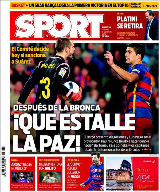 Cover of the newspaper sport, Friday 8 January 2015