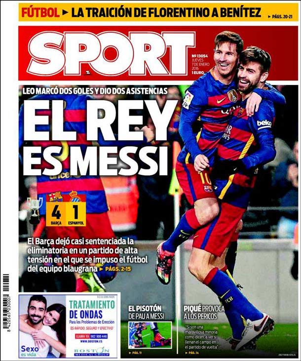 Cover of the newspaper sport, Thursday 7 January 2016