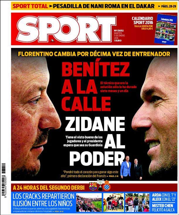 Cover of the newspaper sport, Tuesday 5 January 2016