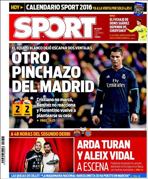 Cover of the newspaper sport, Monday 4 January 2016
