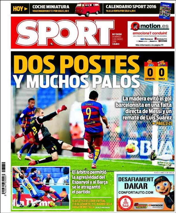 Cover of the newspaper sport, Sunday 3 January 2016