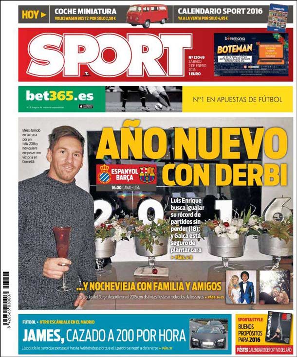 Cover of the newspaper sport, Saturday 2 January 2016