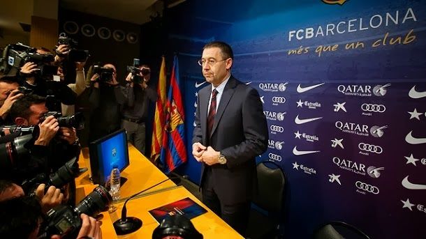 First press conference of josep maria bartomeu like president of the fc barcelona