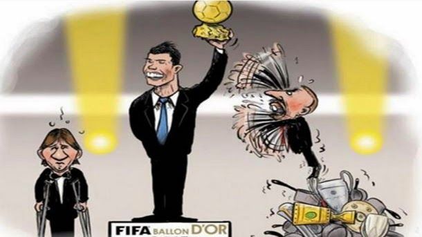The caricature of france football on the balloon of gold 2013