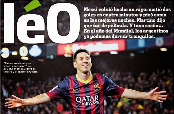 The newspaper "olé" devotes his cover to messi