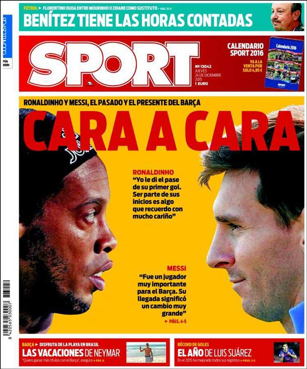 Cover of the newspaper sport, Thursday 24 December 2015