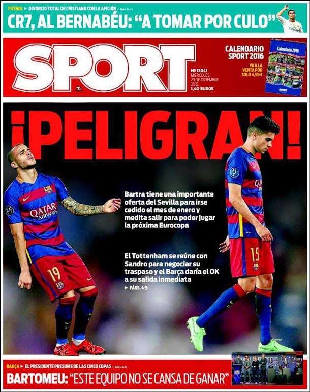 Cover of the newspaper sport, Wednesday 23 December 2015