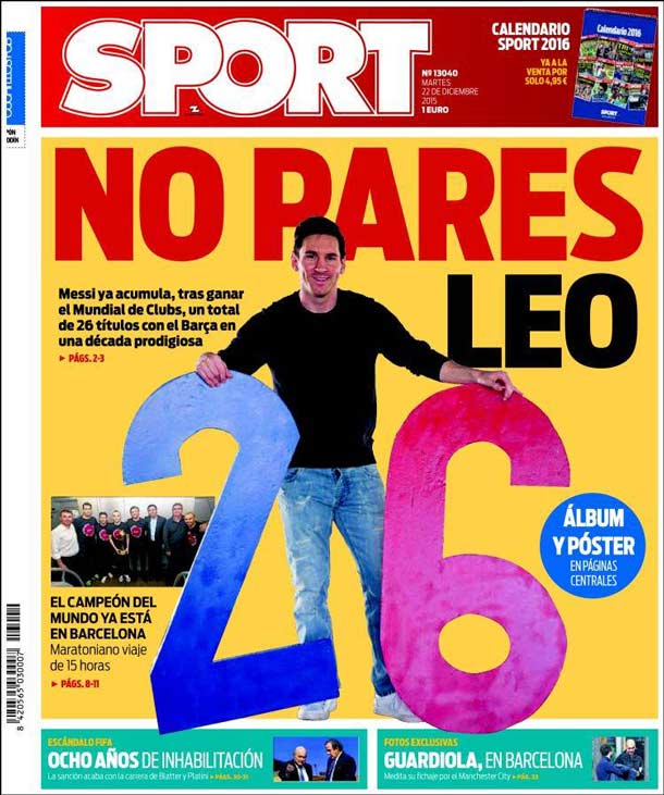 Cover of the newspaper sport, Tuesday 22 December 2015