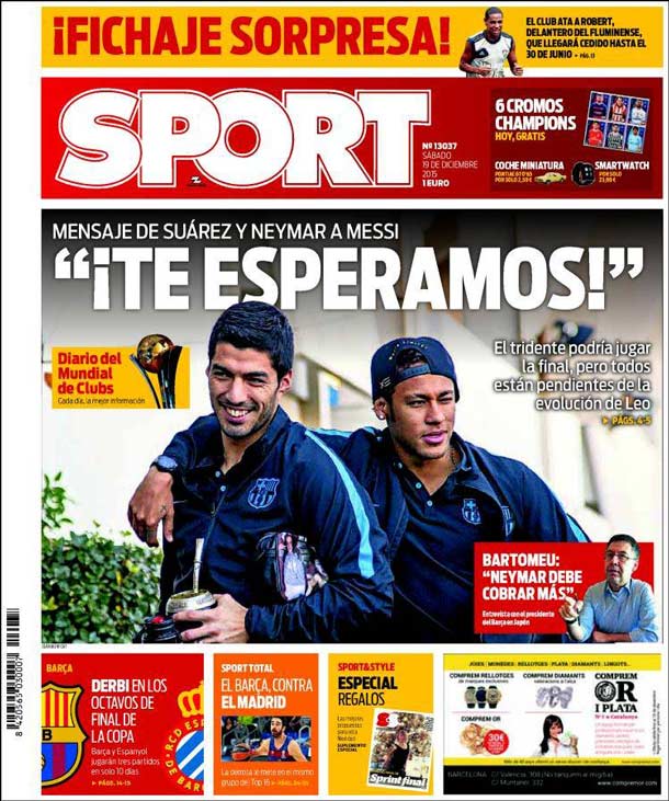 Cover of the newspaper sport, Saturday 19 December 2015