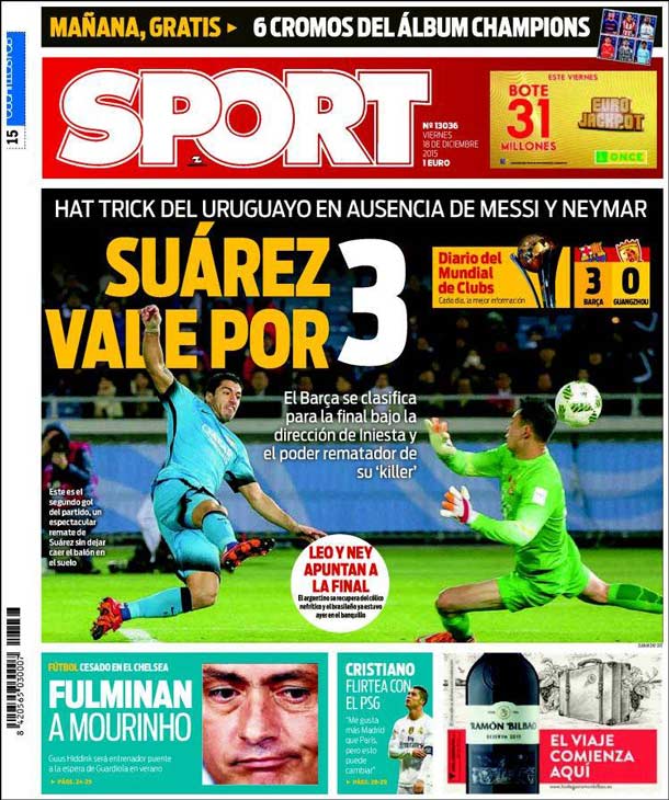 Cover of the newspaper sport, Friday 18 December 2015