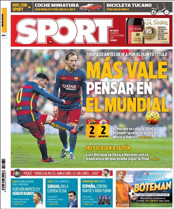 Cover of the newspaper sport, Sunday 13 December 2015