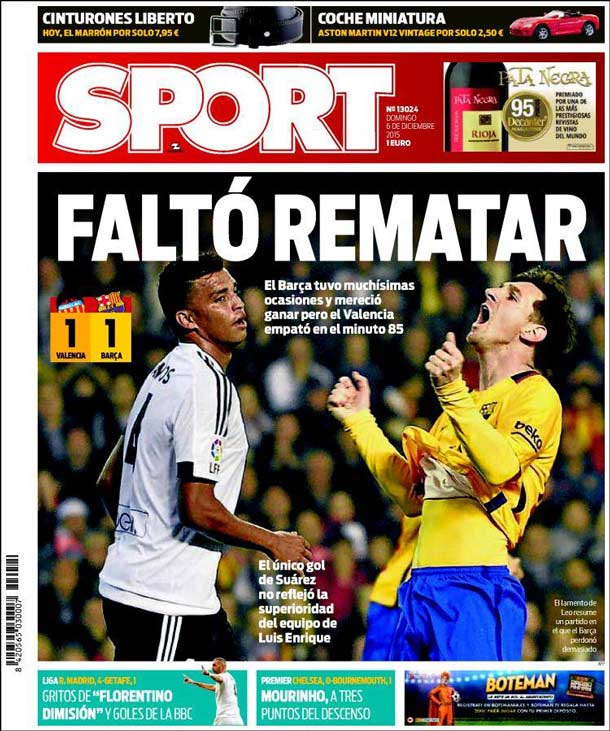 Cover of the newspaper sport, Sunday 6 December 2015