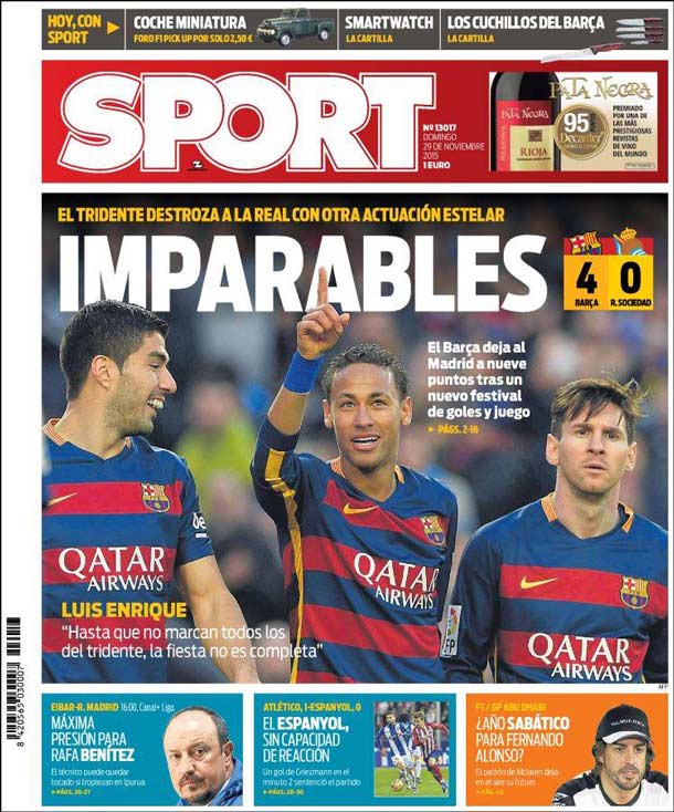 Cover of the newspaper sport, Sunday 29 November 2015