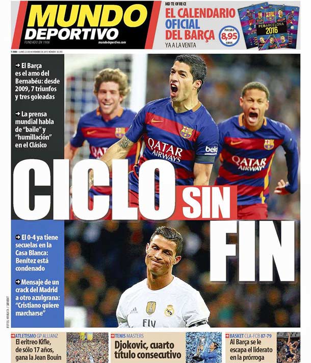 Cover of the periodic sportive world, Monday 23 November 2015