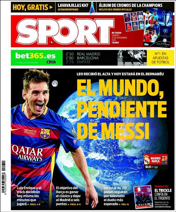 Cover of the newspaper sport, Saturday 21 November 2015