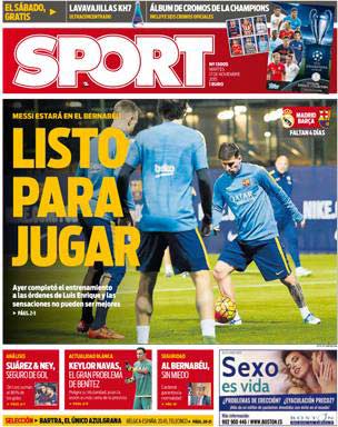 Cover of the newspaper sport, Tuesday 17 November 2015