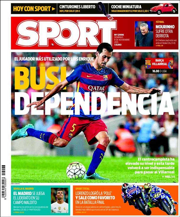 Cover of the newspaper sport, Sunday 8 November 2015