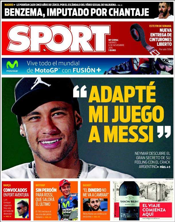Cover of the newspaper sport, Friday 6 November 2015