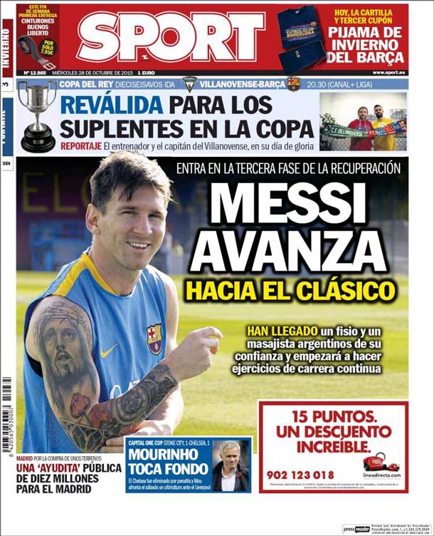 Cover of the newspaper sport, Wednesday 28 October 2015
