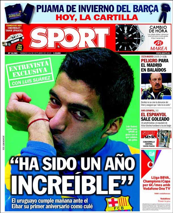 Cover of the newspaper sport, Saturday 24 October 2015