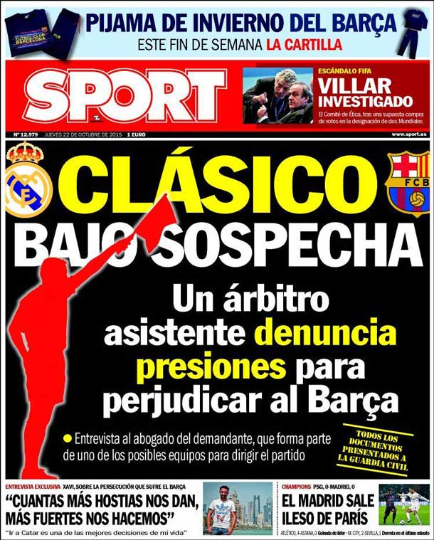 Cover of the newspaper sport, Thursday 22 October 2015