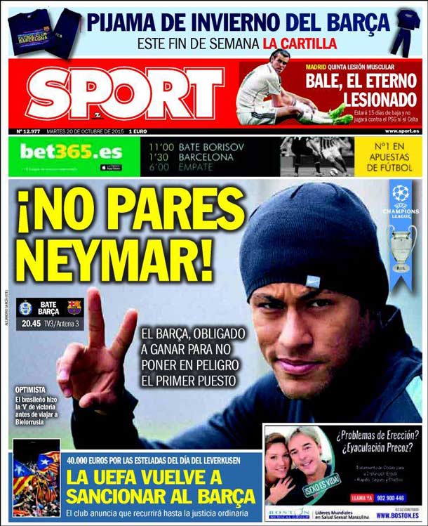 Cover of the newspaper sport, Tuesday 20 October 2015