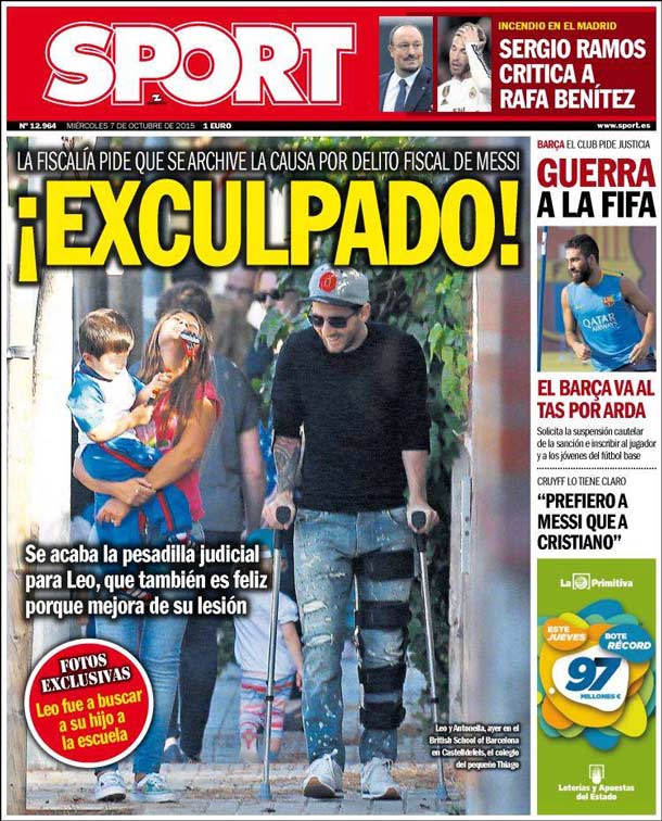 Cover of the newspaper sport, Wednesday 7 October 2015