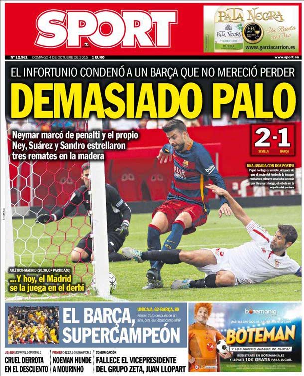 Cover of the newspaper sport, Sunday 4 October 2015
