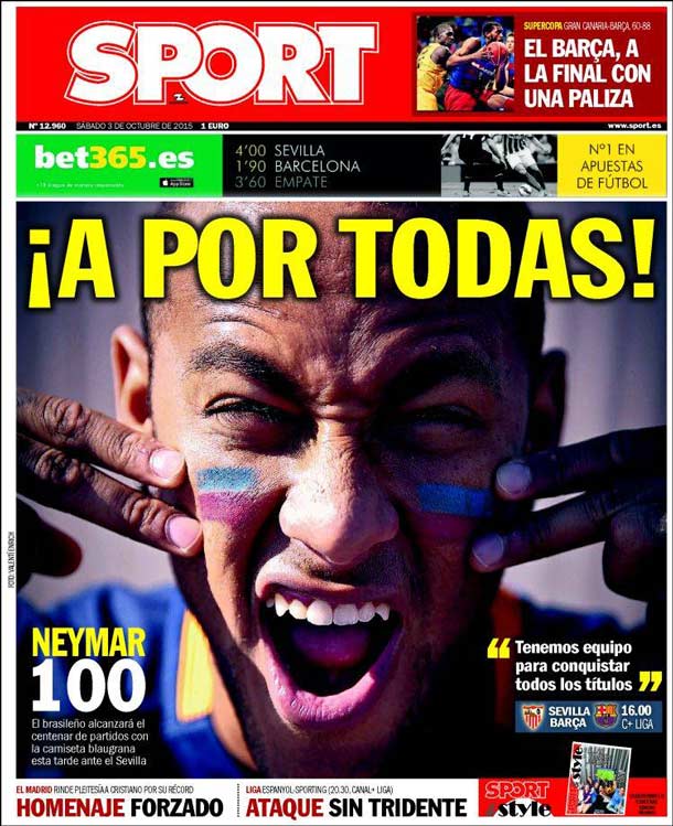 Cover of the newspaper sport, Saturday 3 October 2015