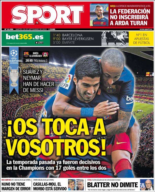 Cover of the newspaper sport, Tuesday 29 September 2015