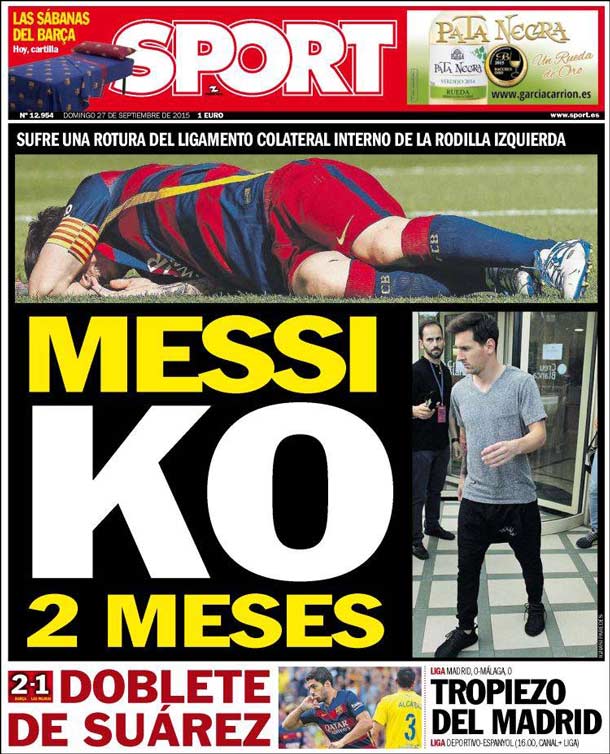 Cover of the newspaper sport, Sunday 27 September 2015