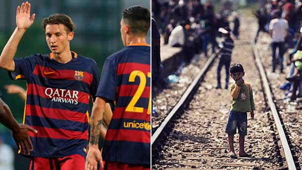 The player of the filial of the fc barcelona david babunski also supports to the refugees