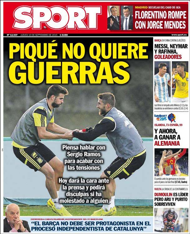 Cover of the newspaper sport, Thursday 10 September 2015