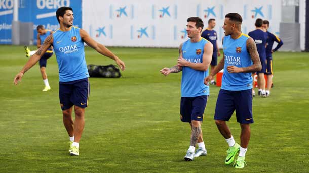 The three tenors of the fc barcelona have like aim drill to the athletic