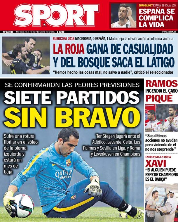 Cover of the newspaper sport, Wednesday 9 September 2015