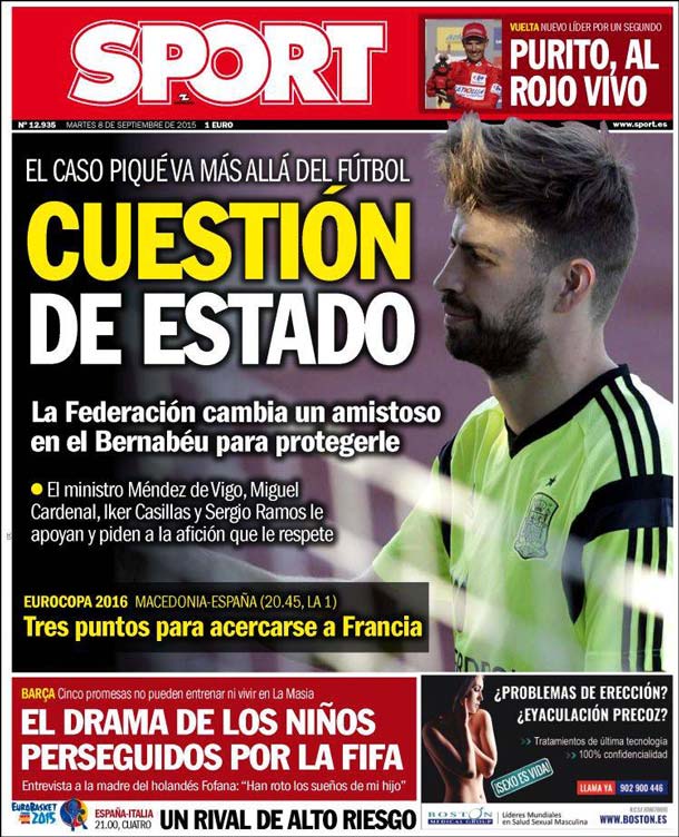 Cover of the newspaper sport, Tuesday 8 September 2015