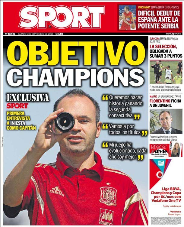 Cover of the newspaper sport, Saturday 5 September 2015