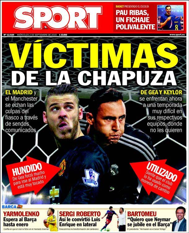 Cover of the newspaper sport, Wednesday 2 September 2015