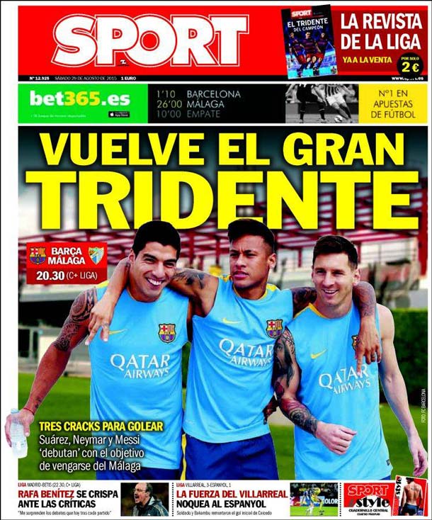 Cover of the newspaper sport, Saturday 29 August 2015