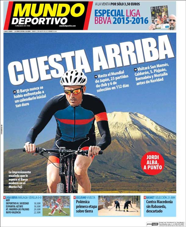 Cover of the daily sportive world, Saturday 22 August 2015