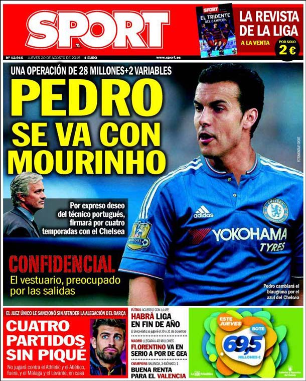 Cover of the newspaper sport, Thursday 20 August 2015