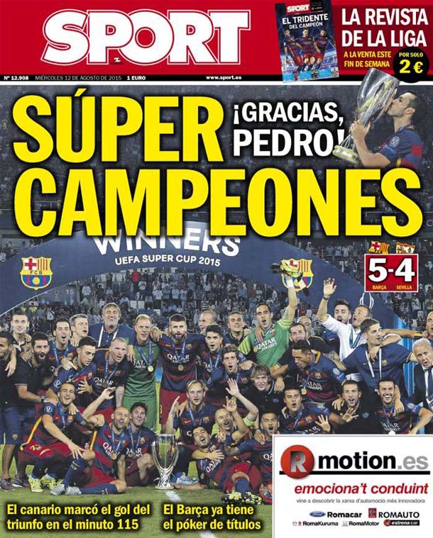 Cover of the newspaper sport, Wednesday 12 August 2015