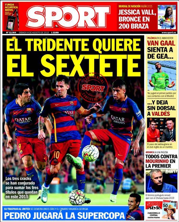 Cover of the newspaper sport, Saturday 8 August 2015
