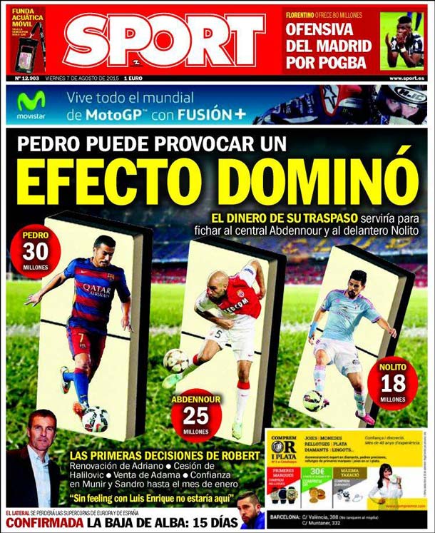 Cover of the newspaper sport, Friday 7 August 2015